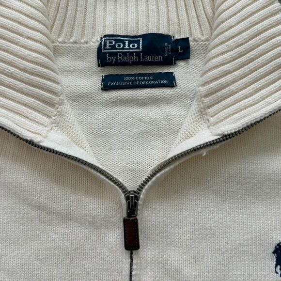 Vintage Polo Ralph Lauren 1/4 Zip 100% Cotton White Knit Sweater Size L - Picture 4 of 8